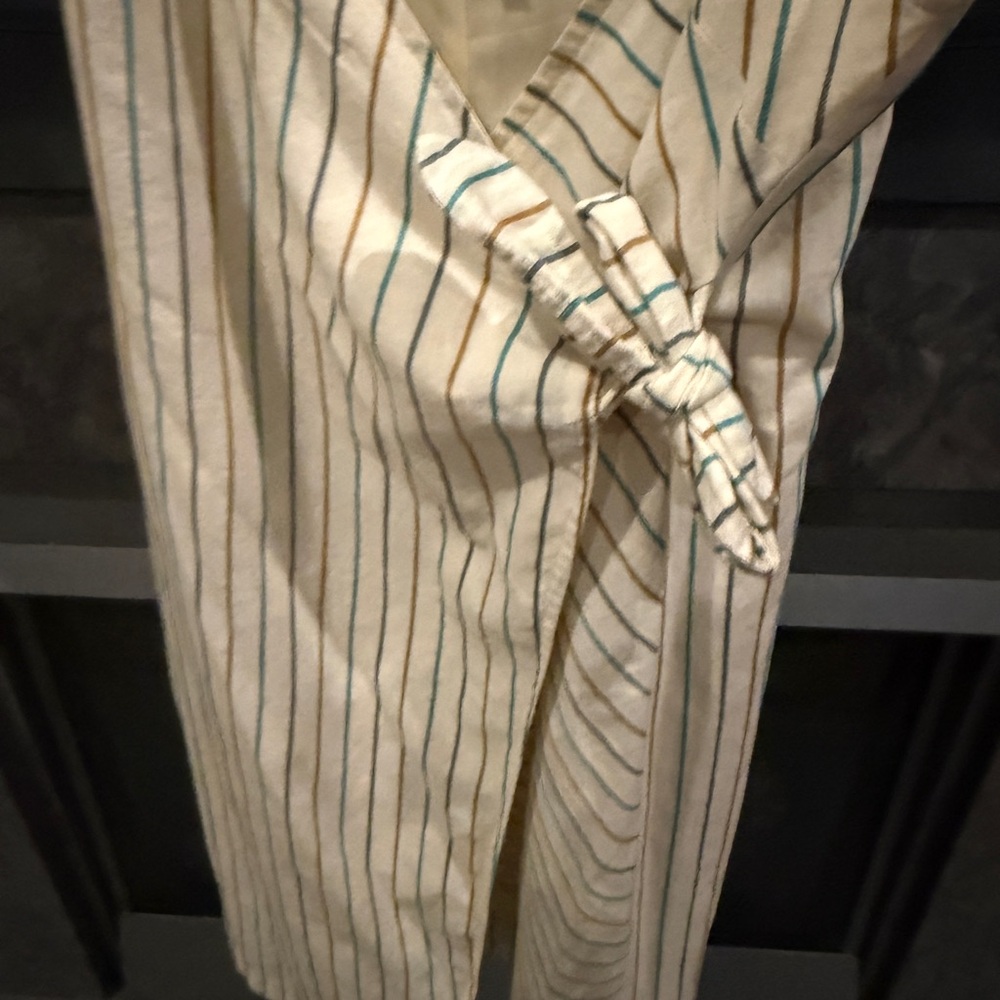 BCBGeneration Beige Striped Midi Wrap Dress Medium - Picture 9 of 16